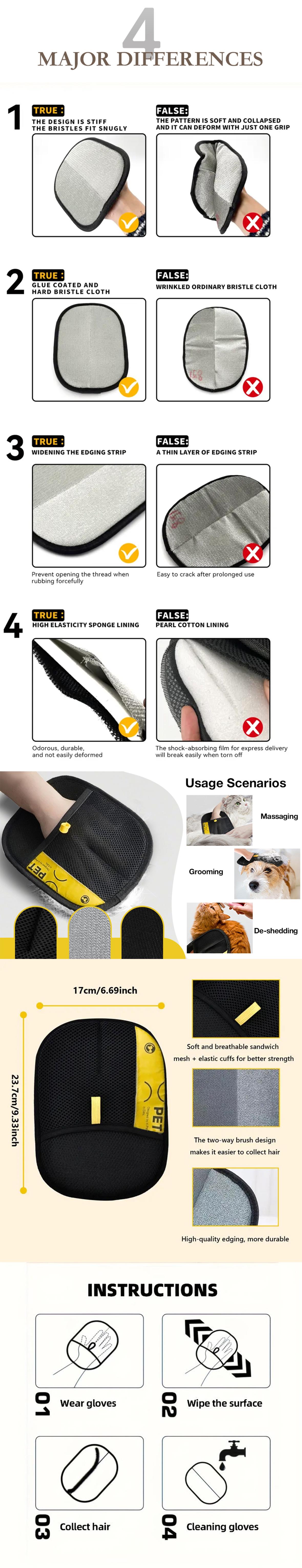 Pet Hair Remover Gloves-Electrostatic Two, Way!Brush, Reusable Cat & Dog Fur Cleaner, Sticky Hai!Removal for Sofas, Clothes, Bed Sheets &Curtains,One Glove, Every Mess Gone-The OnlyPet Hair Remover You'll Ever Need!