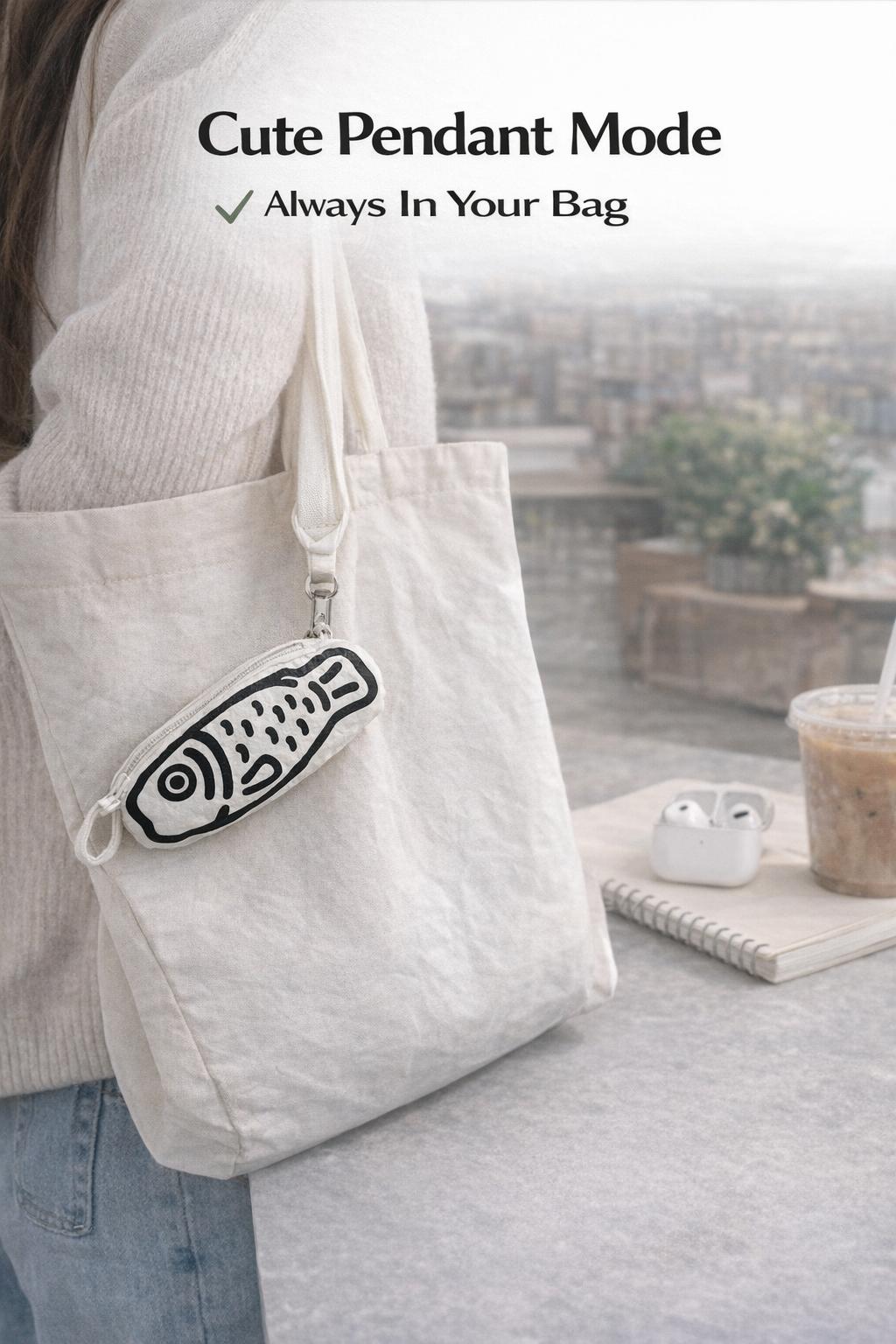 Pocket Fish Foldable Reusable Shopping Bag, Compact Pendant Tote, Lightweight Nylon Grocery Bag