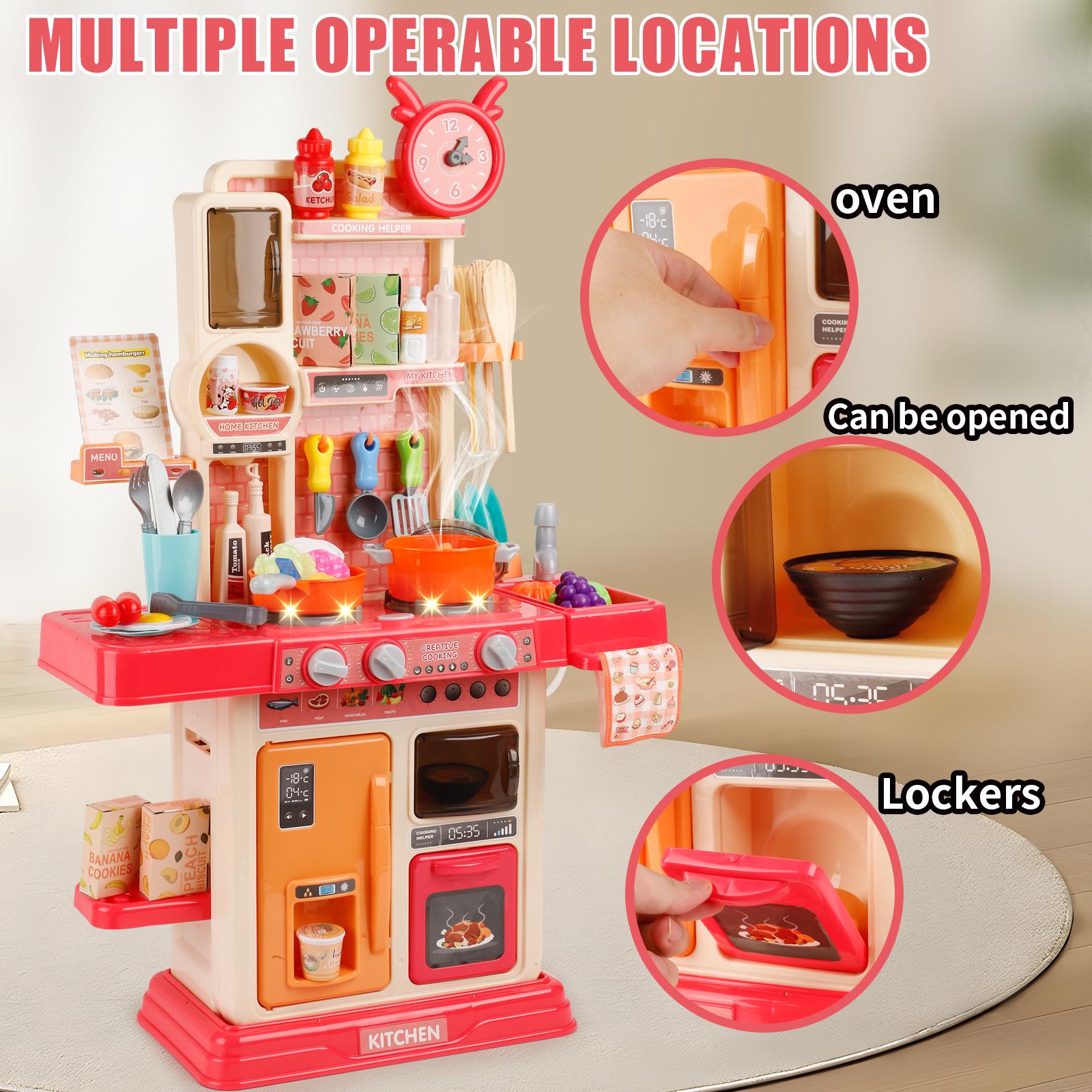 45pcs Kids Kitchen Playset with Sound and Light, Includes Cooking Stove, Play Sink, and Kitchen Accessories, Pretend Play Kitchen for Toddlers