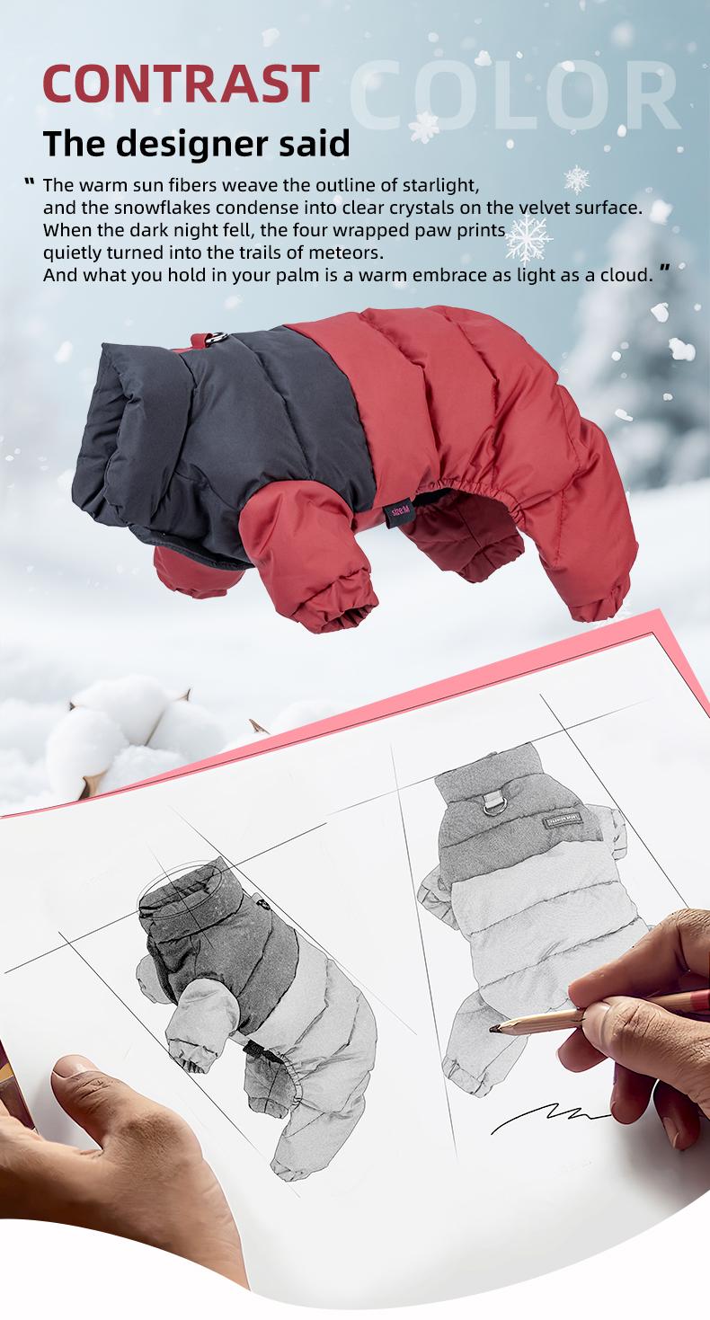 Winter Dog Warm Clothes Outdoor Puppy Teddy Bichon Schnauzer Poodle Four-Legged Coat, Waterproof Windproof Pet Cotton Jacket for Cold Weather
