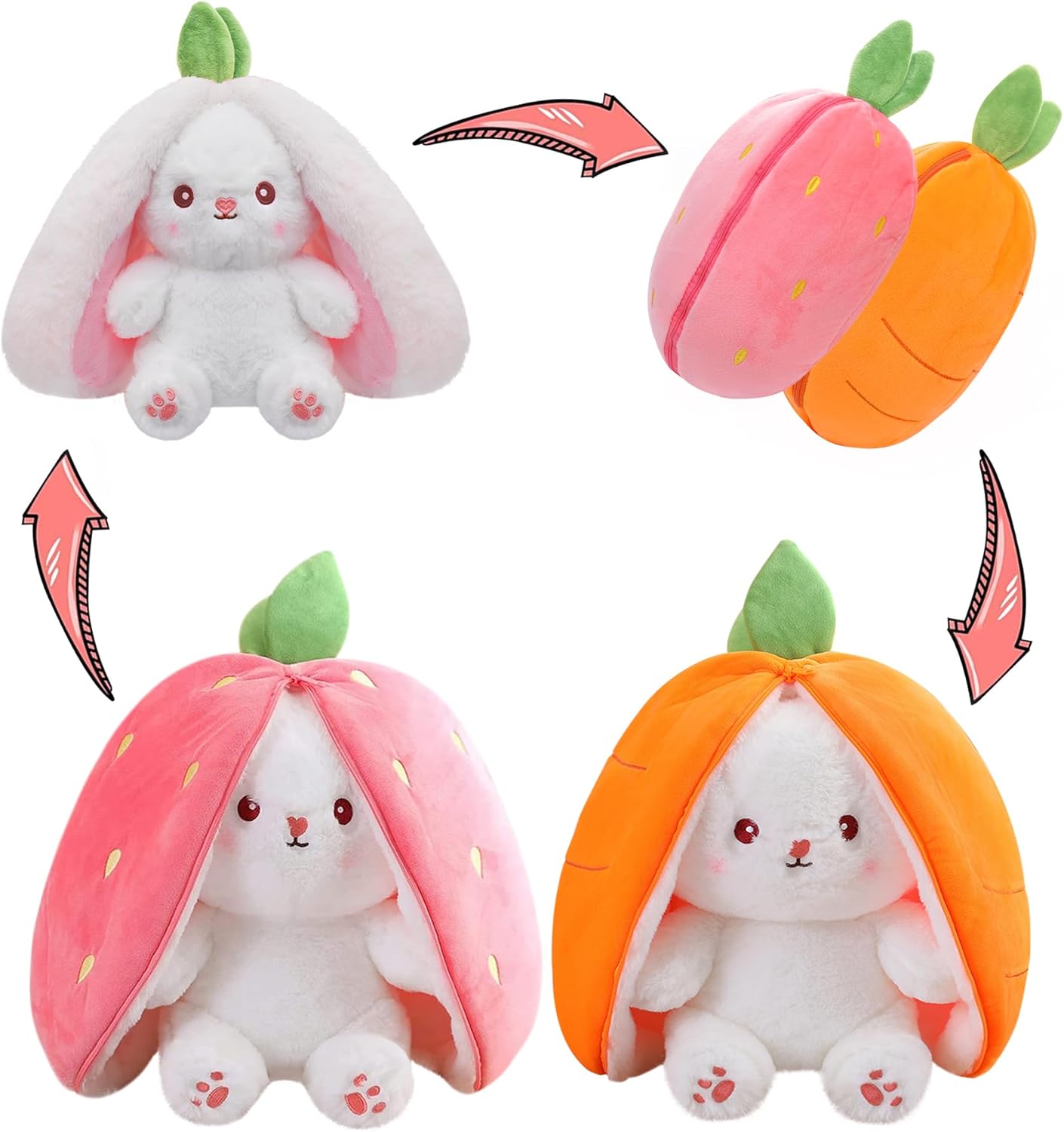Hide-and-Seek Bunny | Reversible Fruit & Rabbit Plushie 🍓🐰