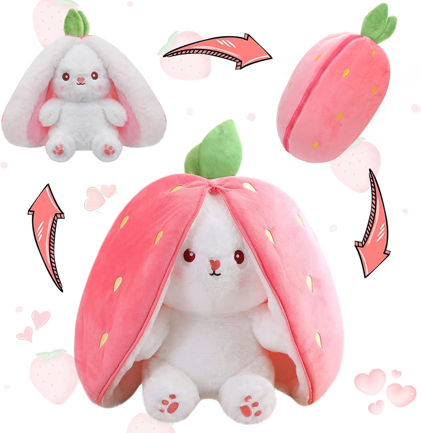 Hide-and-Seek Bunny | Reversible Fruit & Rabbit Plushie 🍓🐰