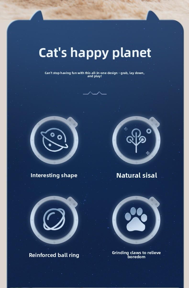 Planet Cat Scratcher - Natural Sisal Rope &middot; Play & Scratch in One &middot; Reinforced Ring| 13.8" Diameter with Hanging Ball