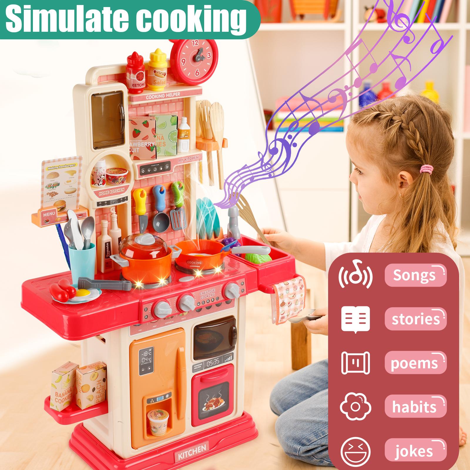45pcs Kids Kitchen Playset with Sound and Light, Includes Cooking Stove, Play Sink, and Kitchen Accessories, Pretend Play Kitchen for Toddlers