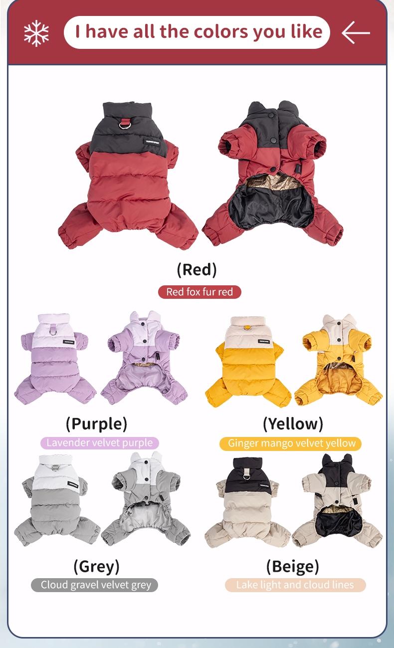 Winter Dog Warm Clothes Outdoor Puppy Teddy Bichon Schnauzer Poodle Four-Legged Coat, Waterproof Windproof Pet Cotton Jacket for Cold Weather