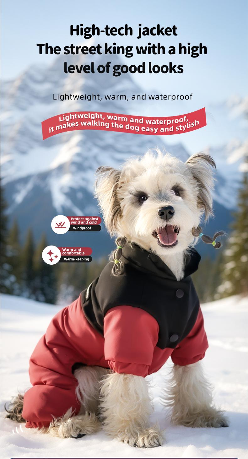 Winter Dog Warm Clothes Outdoor Puppy Teddy Bichon Schnauzer Poodle Four-Legged Coat, Waterproof Windproof Pet Cotton Jacket for Cold Weather