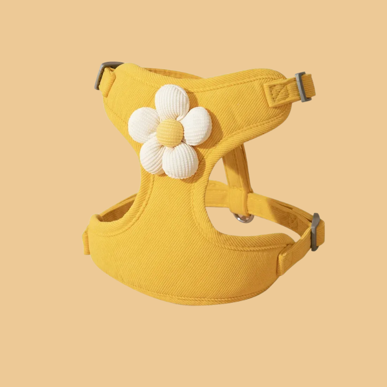 Floral Flower Embroidery Pet Harness Set | Adjustable No-Pull Cat Dog Walking Rope
