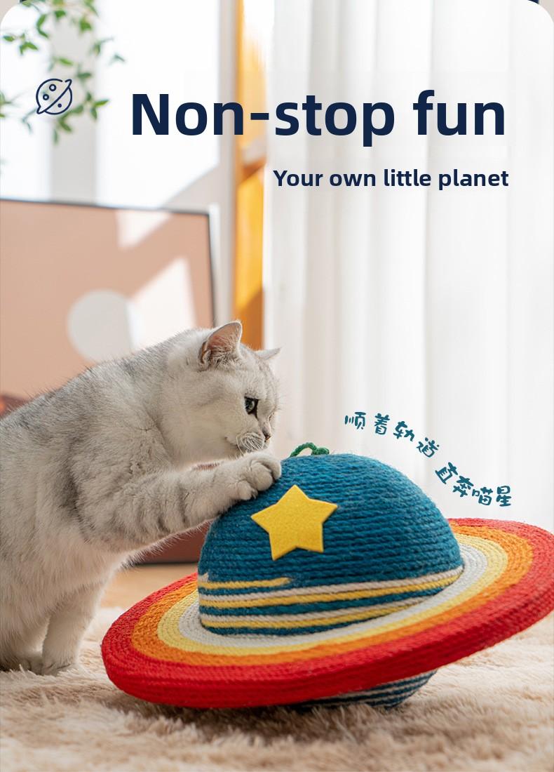 Planet Cat Scratcher - Natural Sisal Rope &middot; Play & Scratch in One &middot; Reinforced Ring| 13.8" Diameter with Hanging Ball