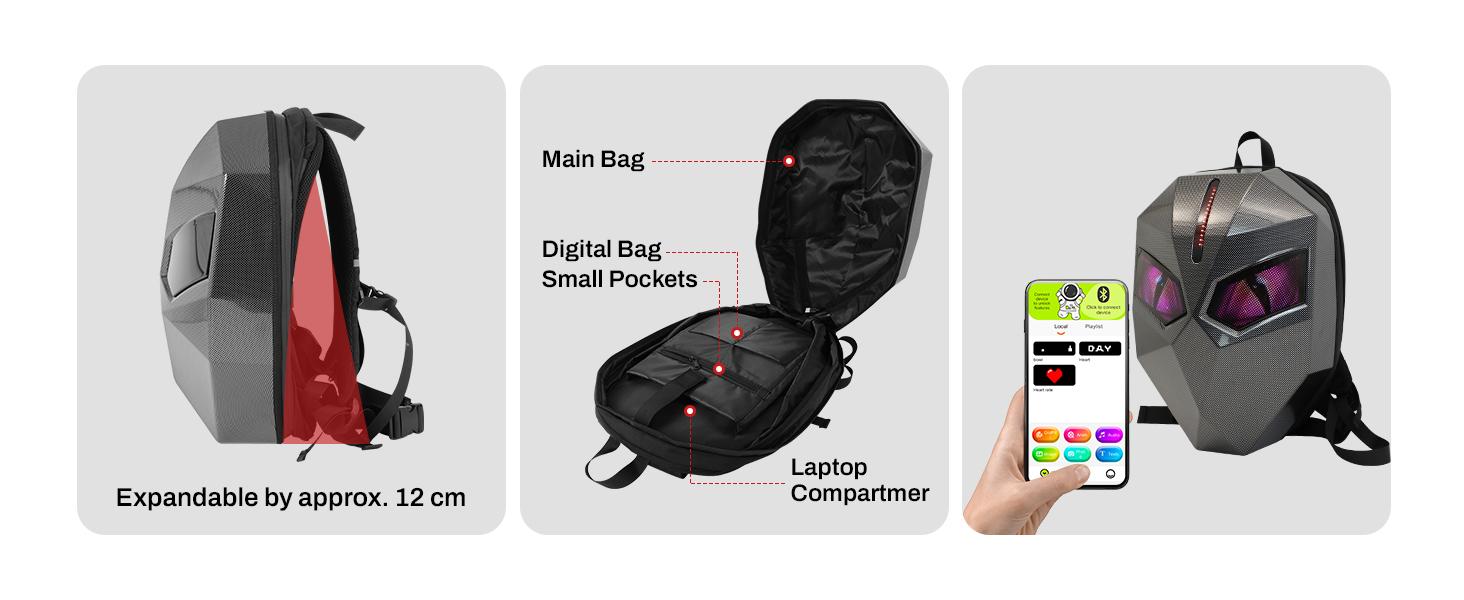 Motorcycle Backpack for Men, LED Backpack With DIY Programmable Full Color Screen, Hard Shell Large Capacity Waterproof Helmet Bag Laptop Backpack Motorcycle Backpack for Men, LED Backpack With DIY Programmable Full Color Screen, Hard Shell Large Capacity Waterproof Helmet Bag Laptop Backpack