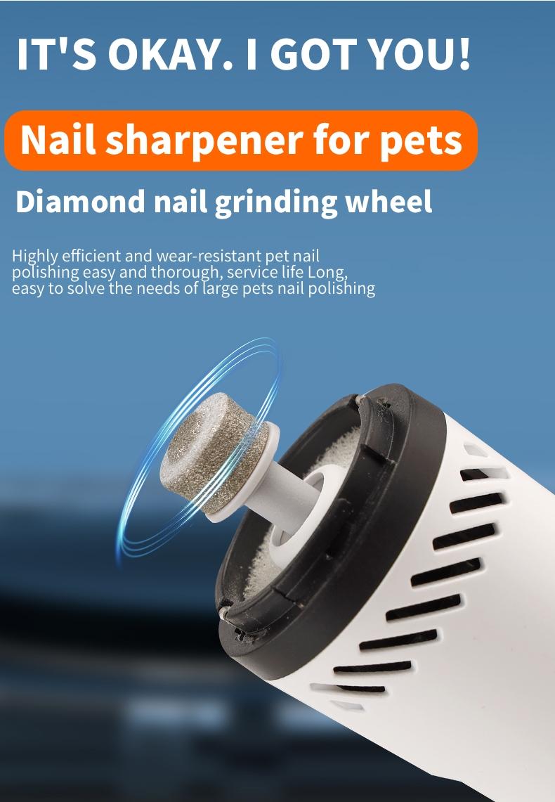 Electric pet nail grinder, USB charging, with LED light, vacuum nail trimmer, suitable for cats and dogs, pet home safety beauty tools