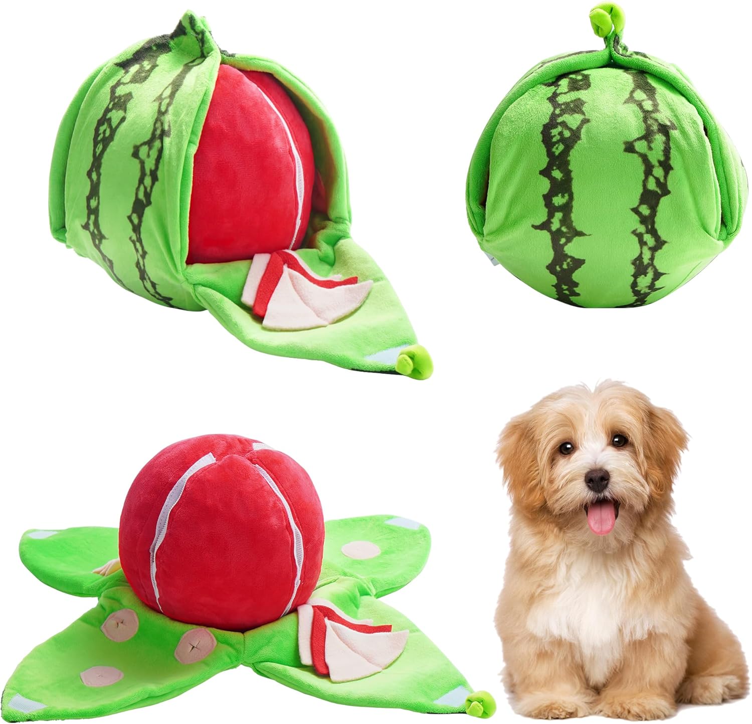 Nocciola 4-in-1 Watermelon Dog Enrichment Toys, 3 Squeaky Slices with a Rind Snuffle Mat for Treats Hunting Fun, Hide and Seek Puzzle Toy for All Breeds Nocciola 4-in-1 Watermelon Dog Enrichment Toys, 3 Squeaky Slices with a Rind Snuffle Mat for Treats Hunting Fun, Hide and Seek Puzzle Toy for All Breeds