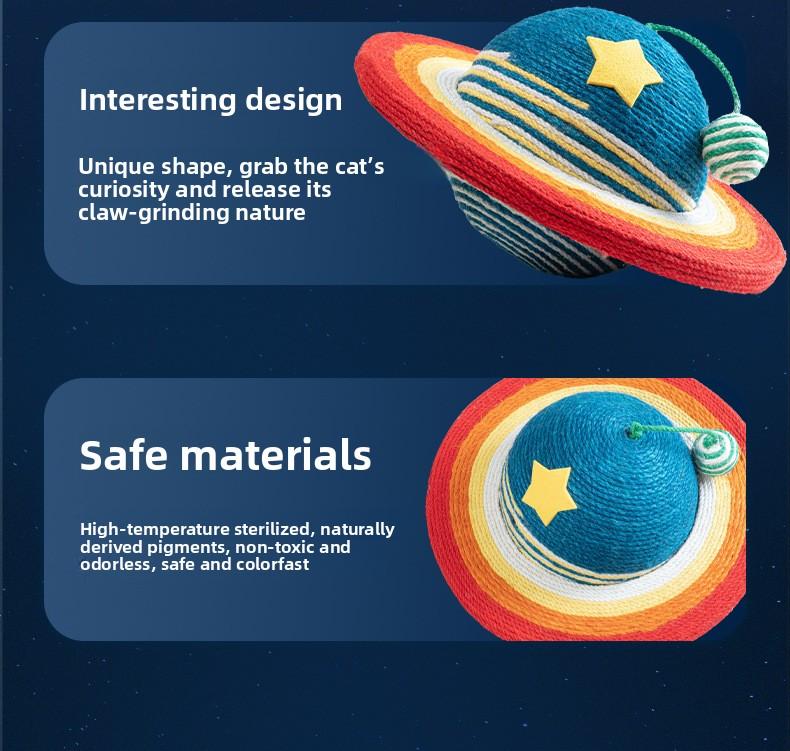 Planet Cat Scratcher - Natural Sisal Rope &middot; Play & Scratch in One &middot; Reinforced Ring| 13.8" Diameter with Hanging Ball