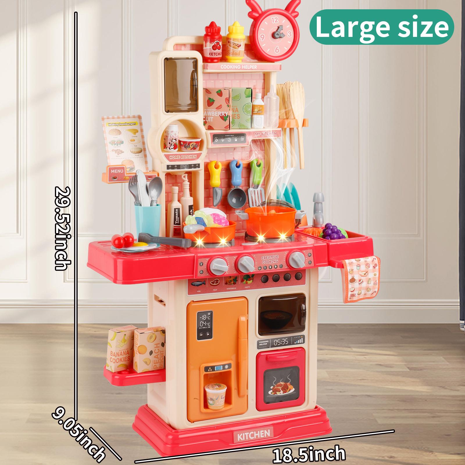 45pcs Kids Kitchen Playset with Sound and Light, Includes Cooking Stove, Play Sink, and Kitchen Accessories, Pretend Play Kitchen for Toddlers