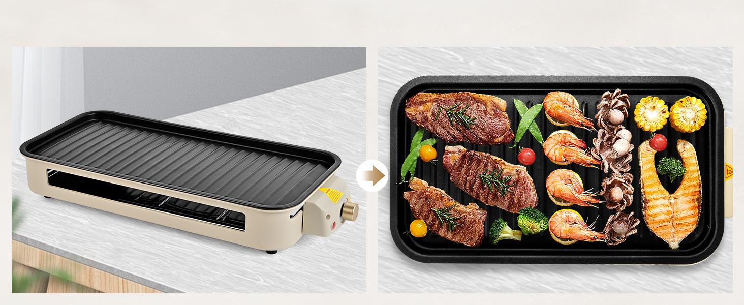 Pukomc Electric Indoor Grill,2 in 1 Indoor Grills for Kitchen with Grill Net & Non-Stick Cooking Removable Plate, Temperature Control, Dishwasher Safe, 1800W Smokeless barbecue Universal Griddle