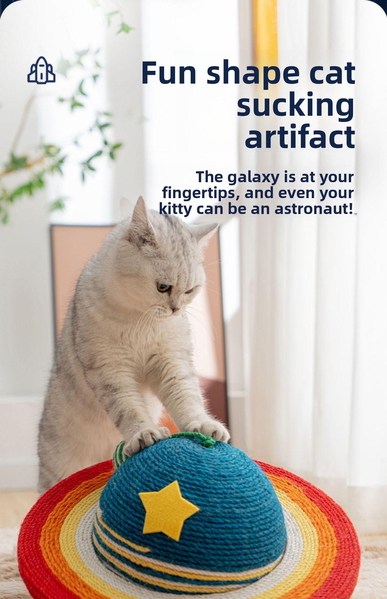 Planet Cat Scratcher - Natural Sisal Rope &middot; Play & Scratch in One &middot; Reinforced Ring| 13.8" Diameter with Hanging Ball