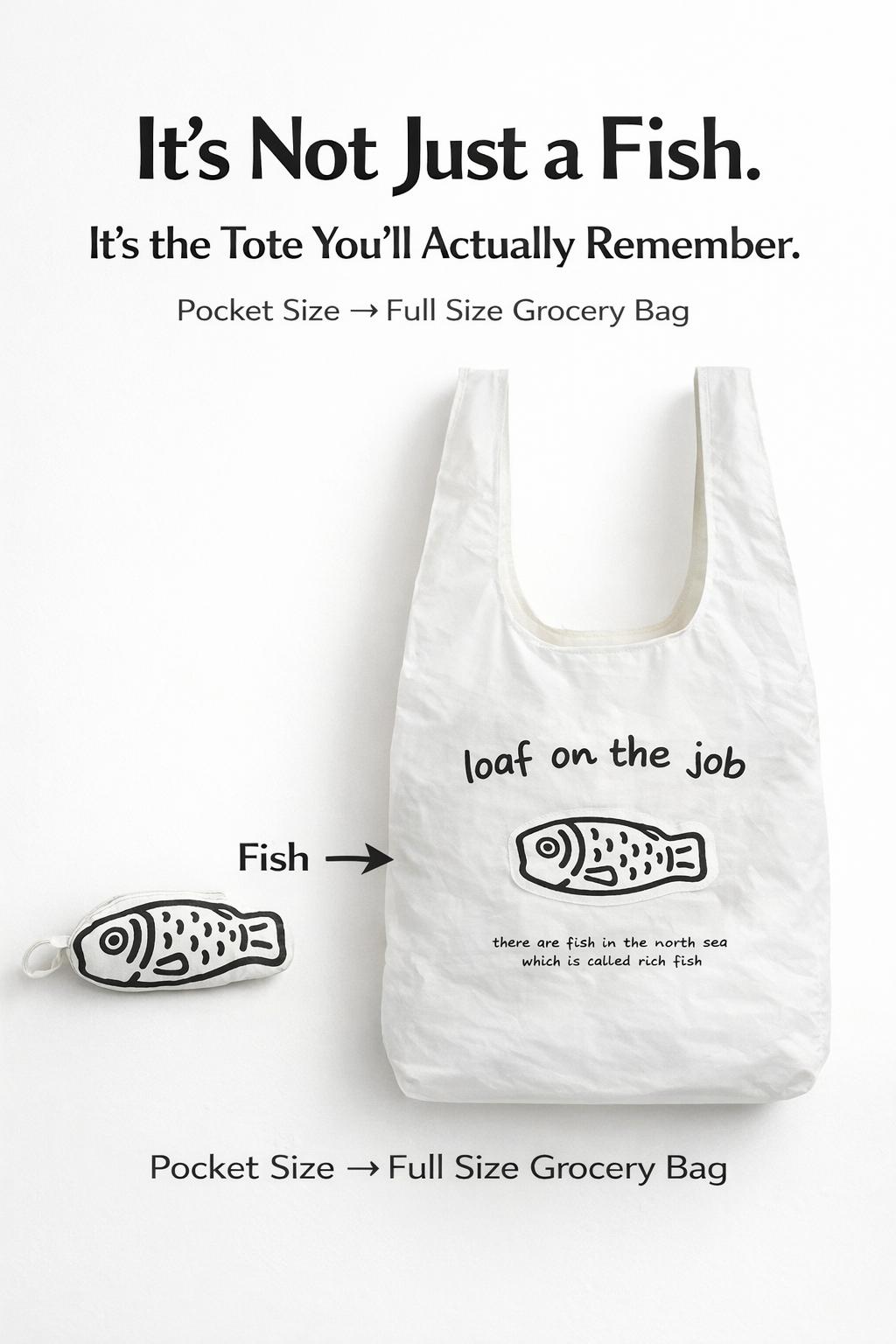 Pocket Fish Foldable Reusable Shopping Bag, Compact Pendant Tote, Lightweight Nylon Grocery Bag