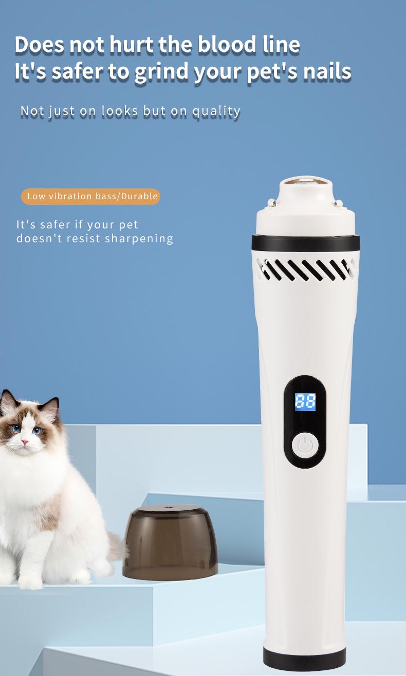 Electric pet nail grinder, USB charging, with LED light, vacuum nail trimmer, suitable for cats and dogs, pet home safety beauty tools