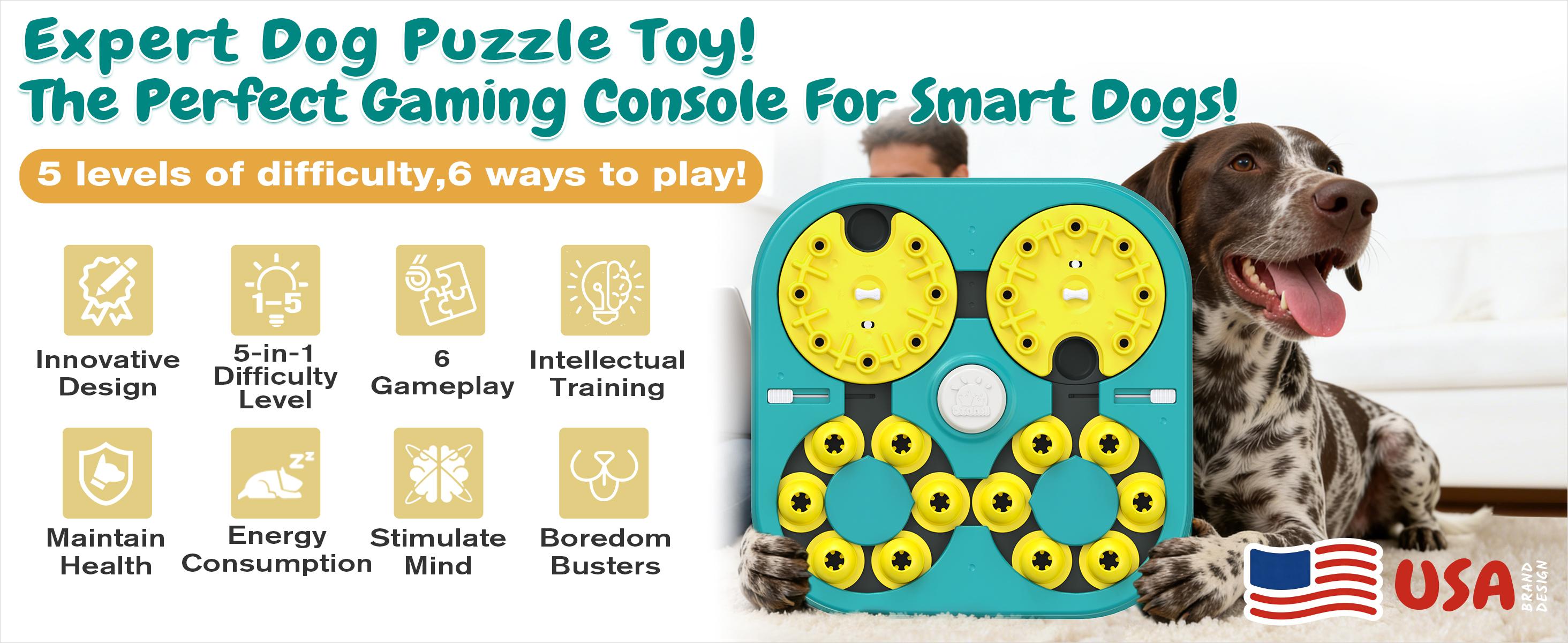 KADTC 5 Levels of Step-by-Step Challenge - 6 Ways to Play - U.S. Brand & Design - Extra-Large Size Beginner to Expert Dog Puzzle Toy for Smart Dogs Hard Puzzles Puppy Difficult Mental Stimulation Toys