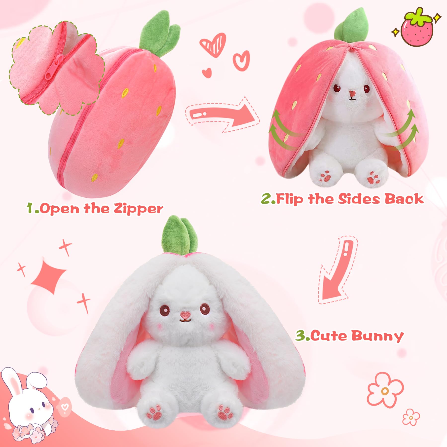 Hide-and-Seek Bunny | Reversible Fruit & Rabbit Plushie 🍓🐰