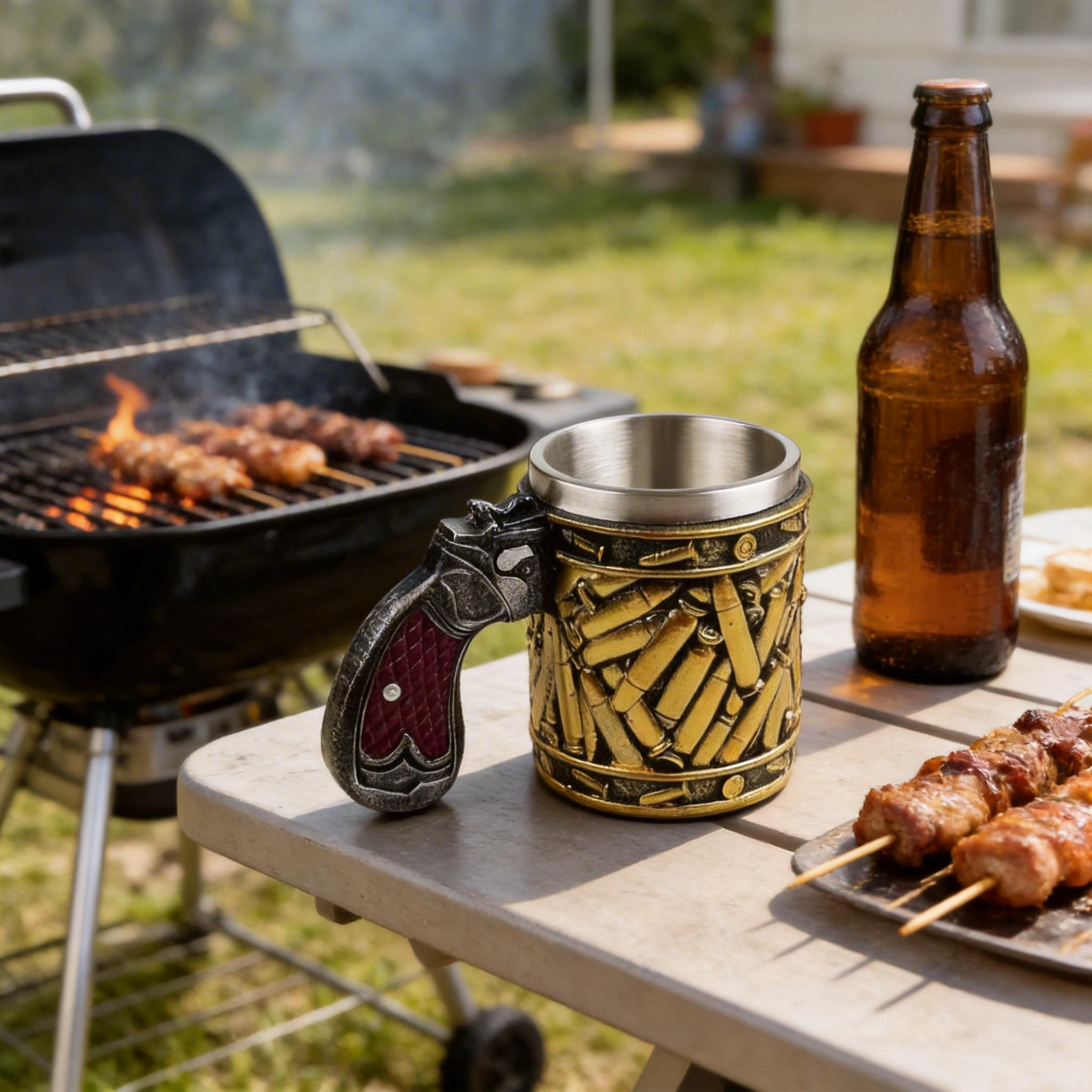 Retro Stainless Steel Embossed Beer Mug — Nostalgic Metal-Textured Drinking Cup