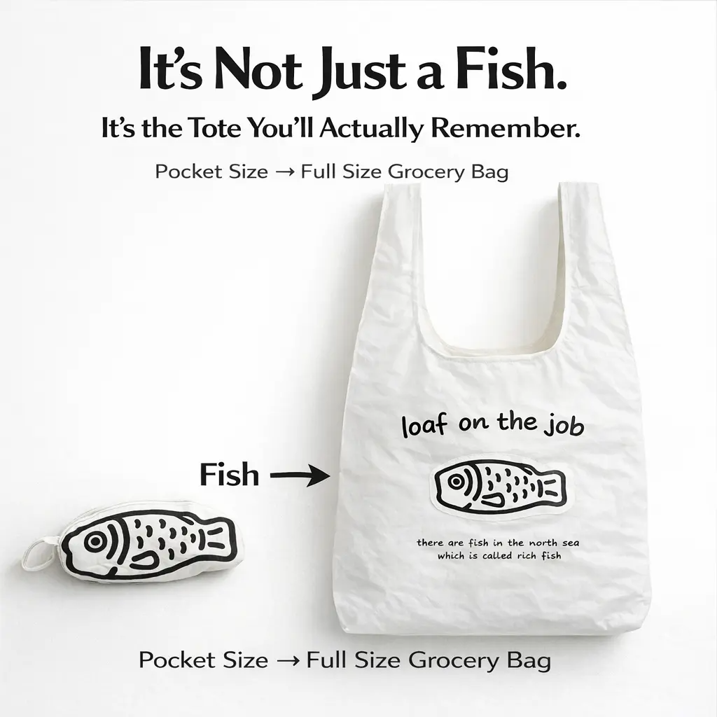 Pocket Fish Foldable Reusable Shopping Bag, Compact Pendant Tote, Lightweight Nylon Grocery Bag