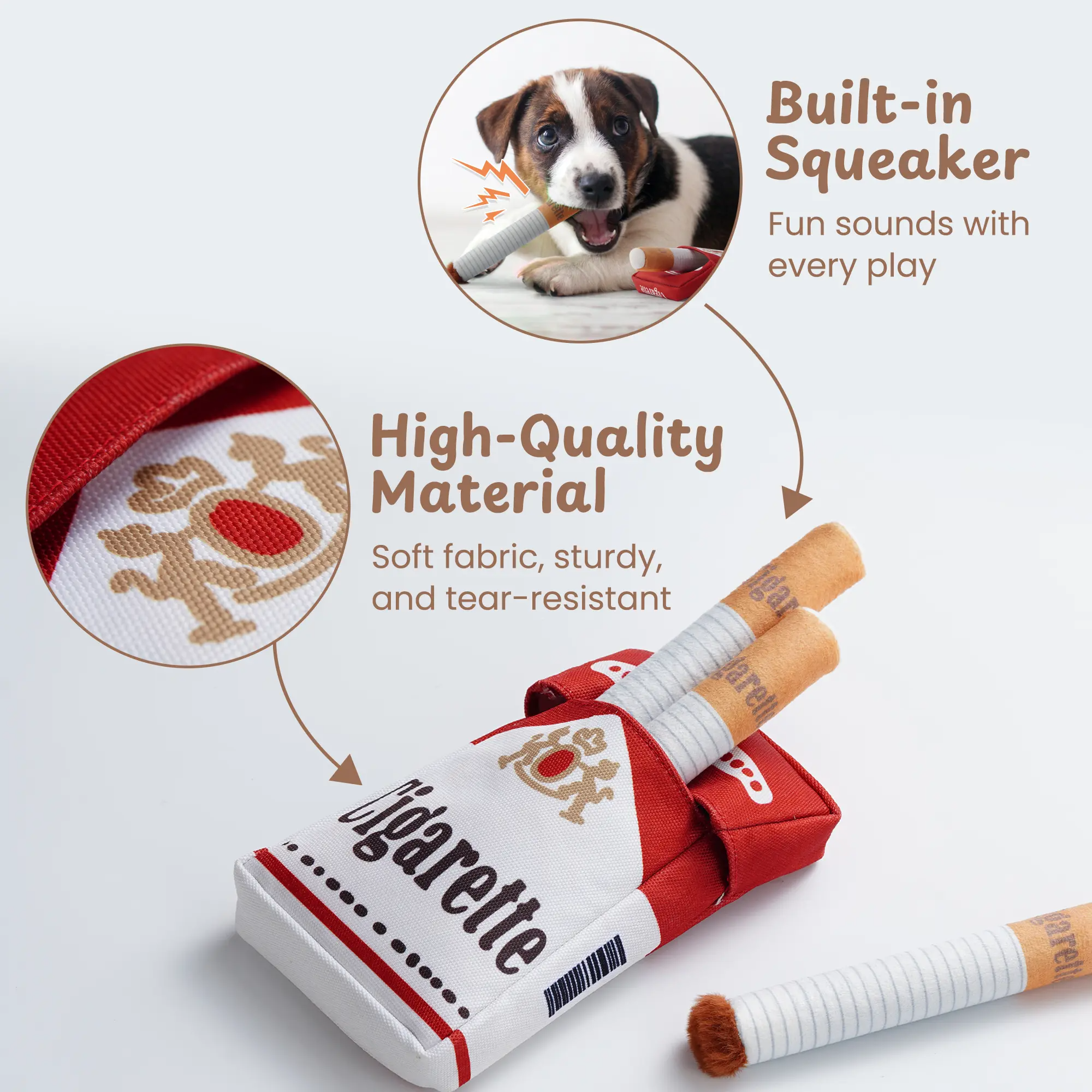 3 Packs Squeaky Puff Stick Toys with a Box, Puppy Toys for Small to Medium Breed Interactive Cigarette