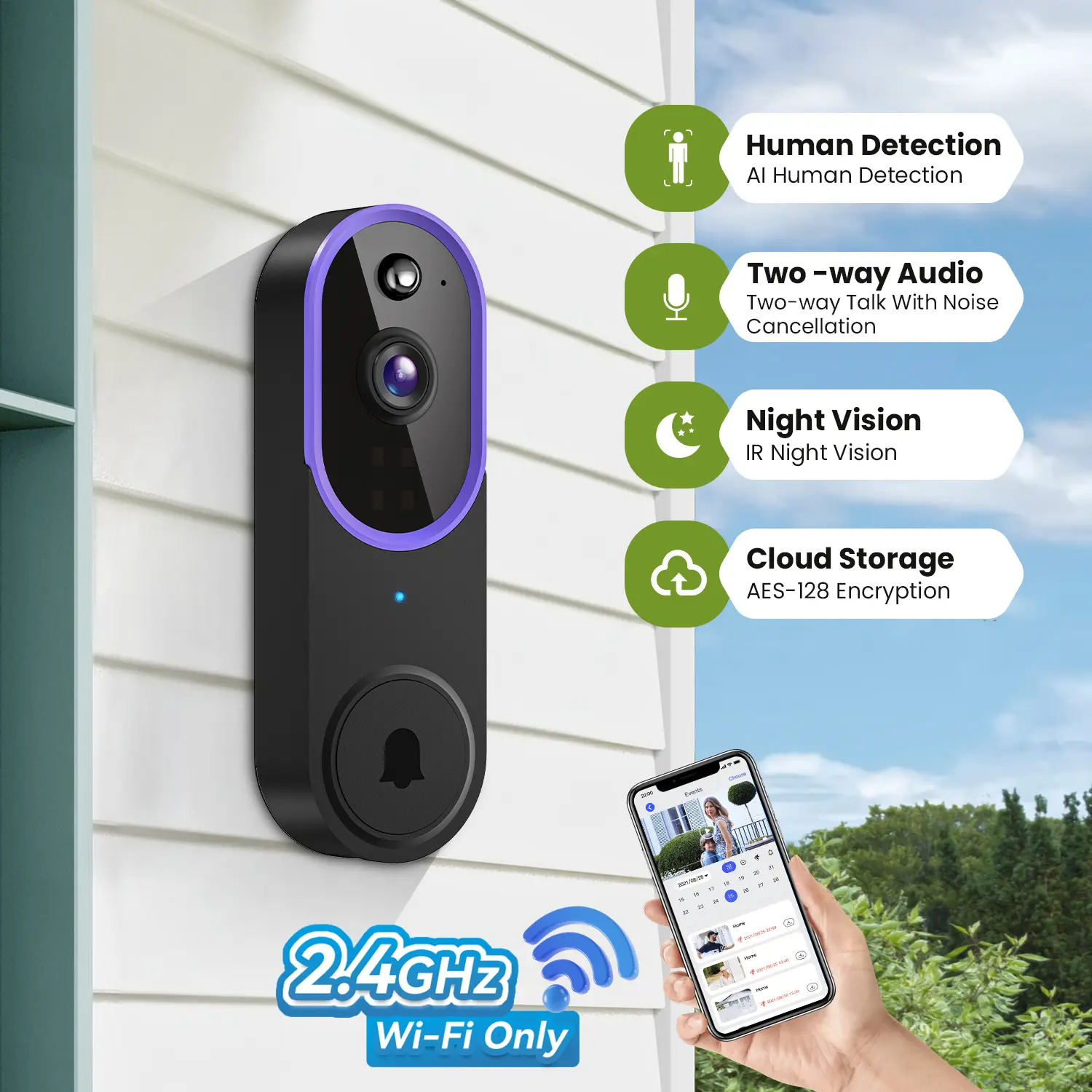 Wireless Video Doorbell Camera, Smart Security Doorbell Camera