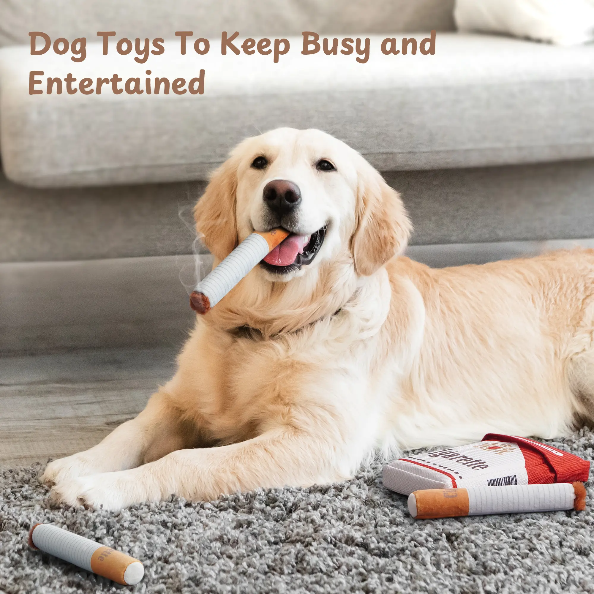 3 Packs Squeaky Puff Stick Toys with a Box, Puppy Toys for Small to Medium Breed Interactive Cigarette