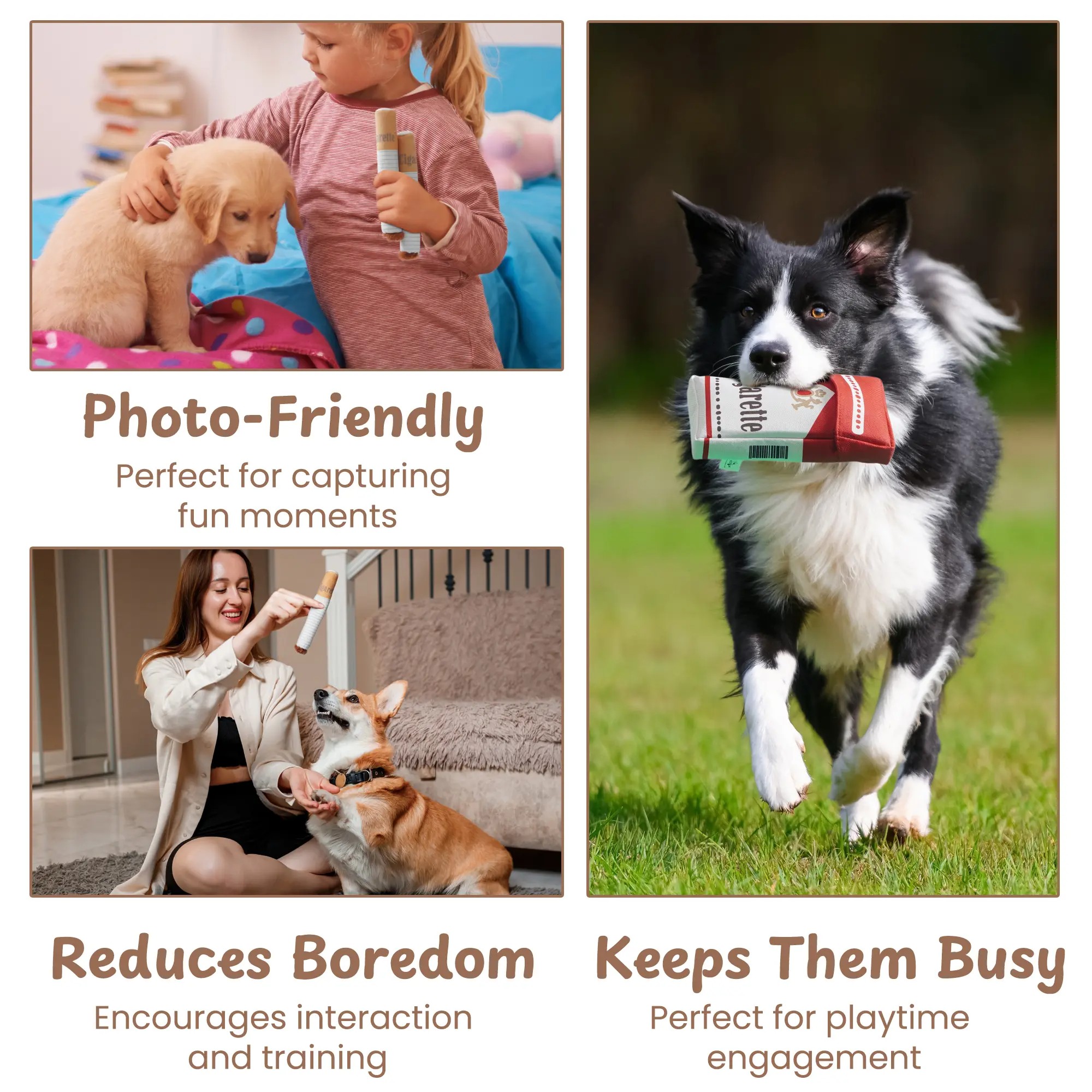 3 Packs Squeaky Puff Stick Toys with a Box, Puppy Toys for Small to Medium Breed Interactive Cigarette