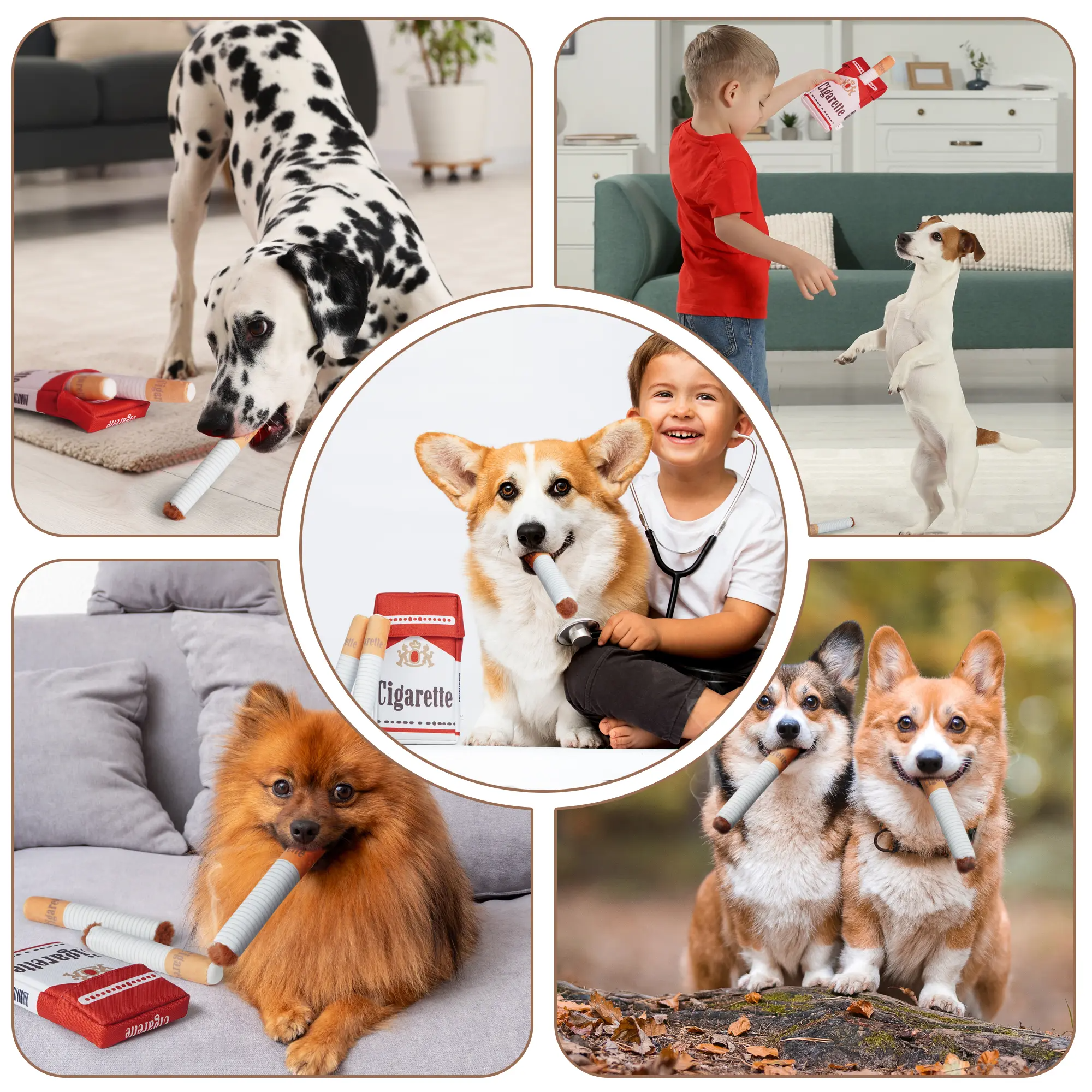 3 Packs Squeaky Puff Stick Toys with a Box, Puppy Toys for Small to Medium Breed Interactive Cigarette