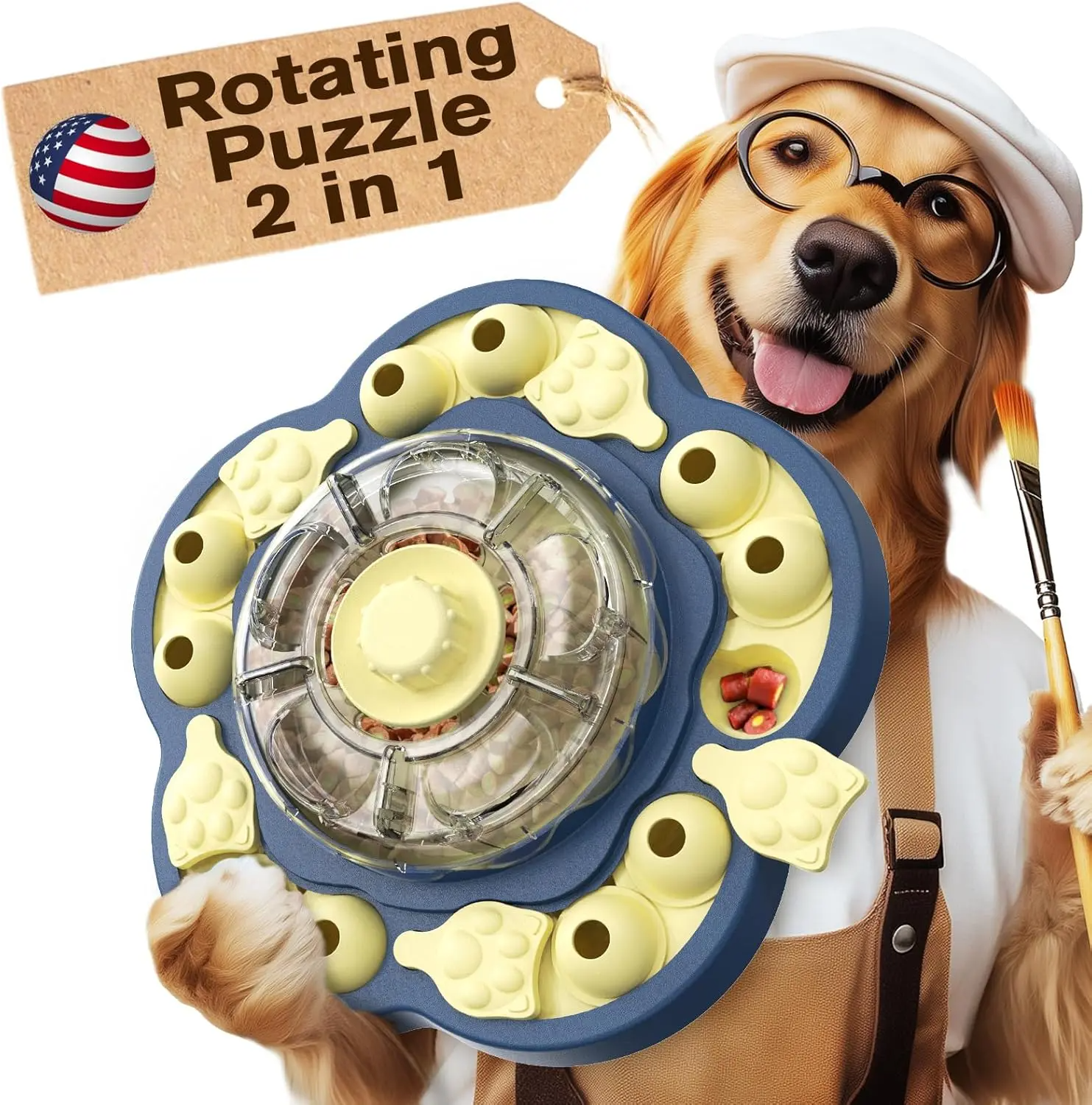  3 Levels of Challenge Dog Puzzle Feeder Toy  - Design Spin-to-Release Treat Dispenser For Small, Medium, and Large Dogs 