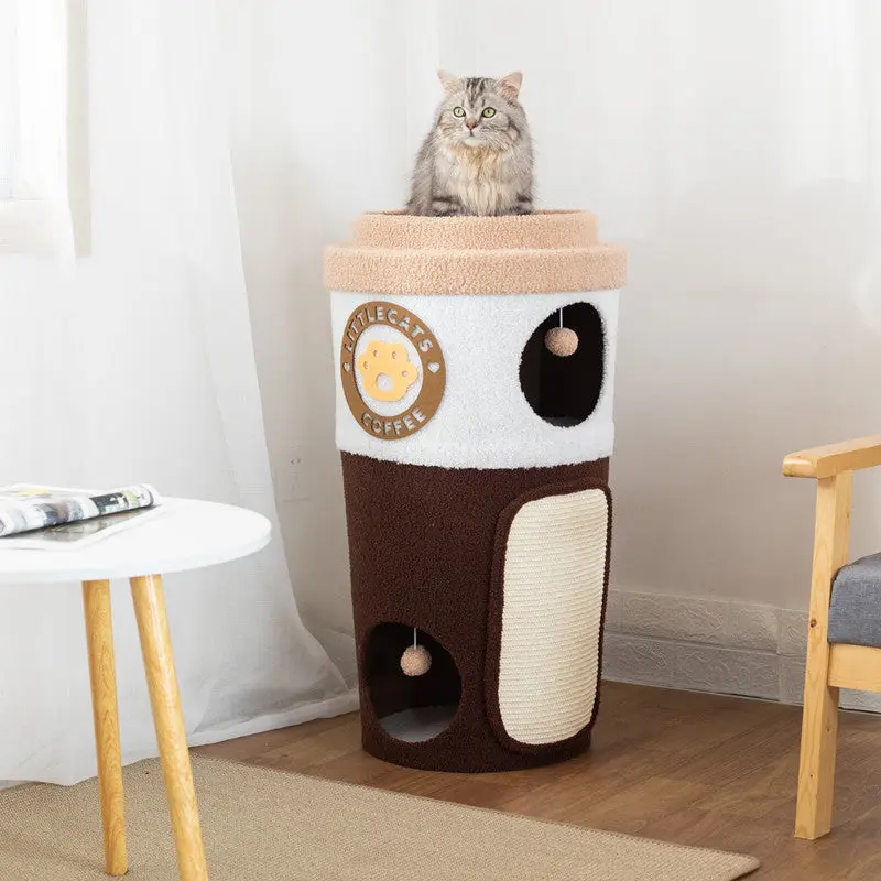 Coffee Cup Cat Tree House, Multi-functional for Cat Scratching and Sleeping, Cat Tower No Assembly Required, for Cats up to 20 lbs Kitten