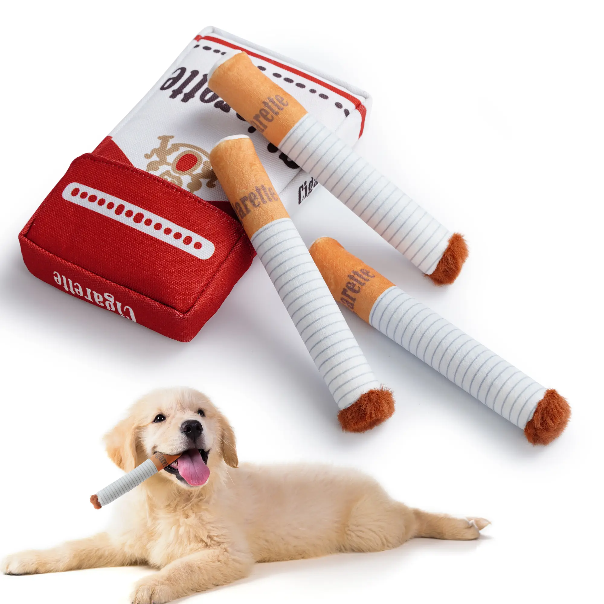 3 Packs Squeaky Puff Stick Toys with a Box, Puppy Toys for Small to Medium Breed Interactive Cigarette