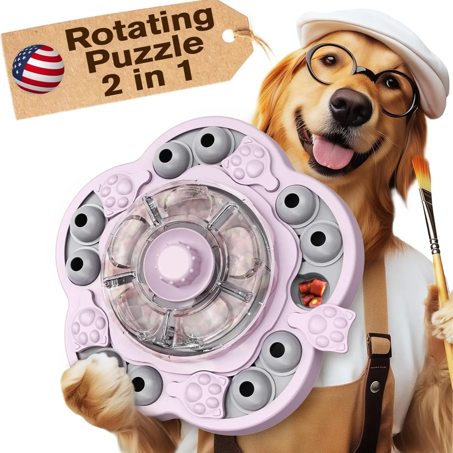 3 Levels of Challenge Dog Puzzle Feeder Toy - Design Spin-to-Release Treat Dispenser For Small, Medium, and Large Dogs