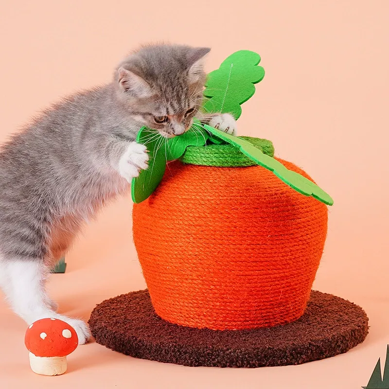 Vertical Carrot Cat Climbing Frame with Hemp Mat and Scratch Sharpening Post