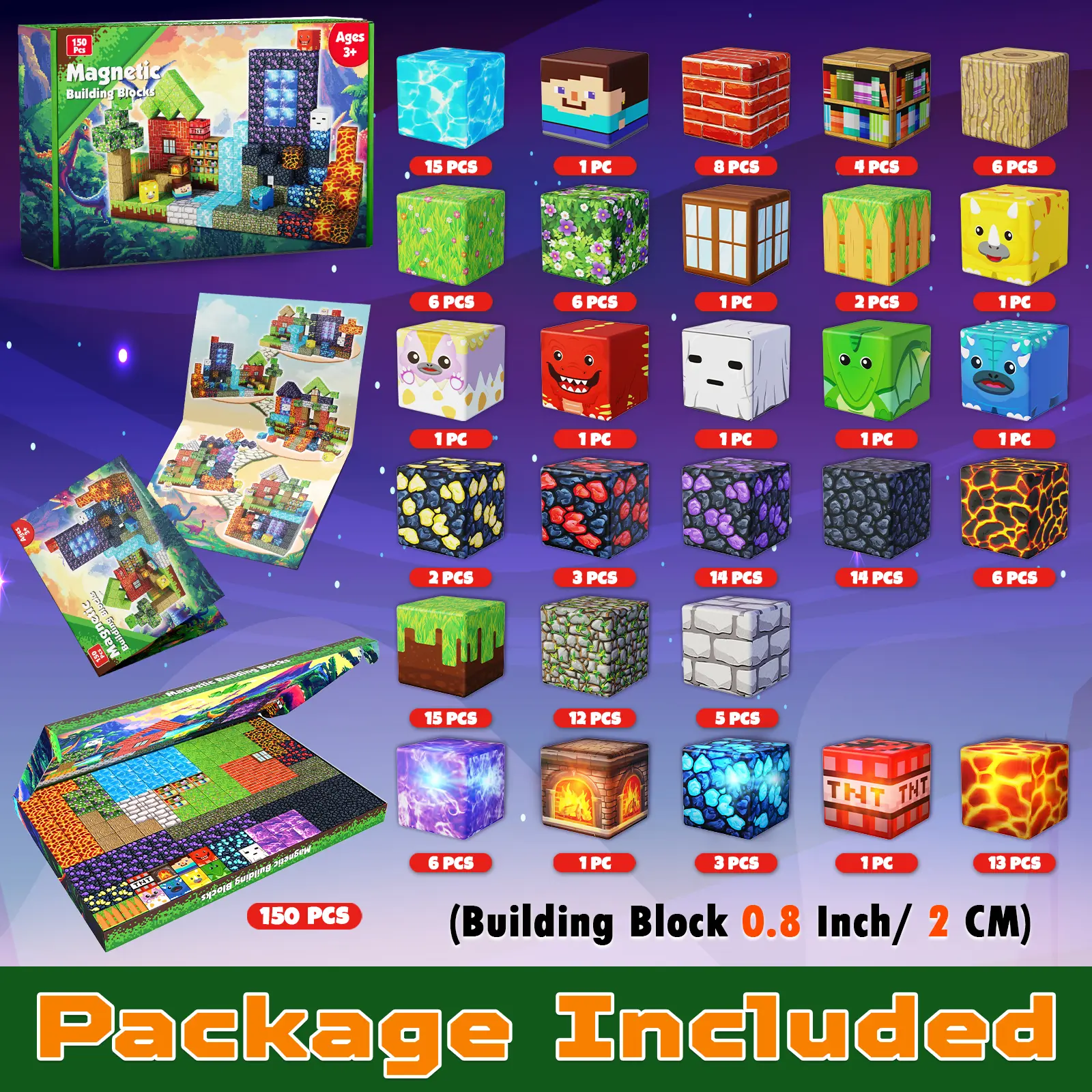 Magnetic Blocks-150PCS Magnetic Building STEM Montessori Sensory Toys for Kids Boys Girls Ages 4-8 Christmas Birthday Gifts Multifunction