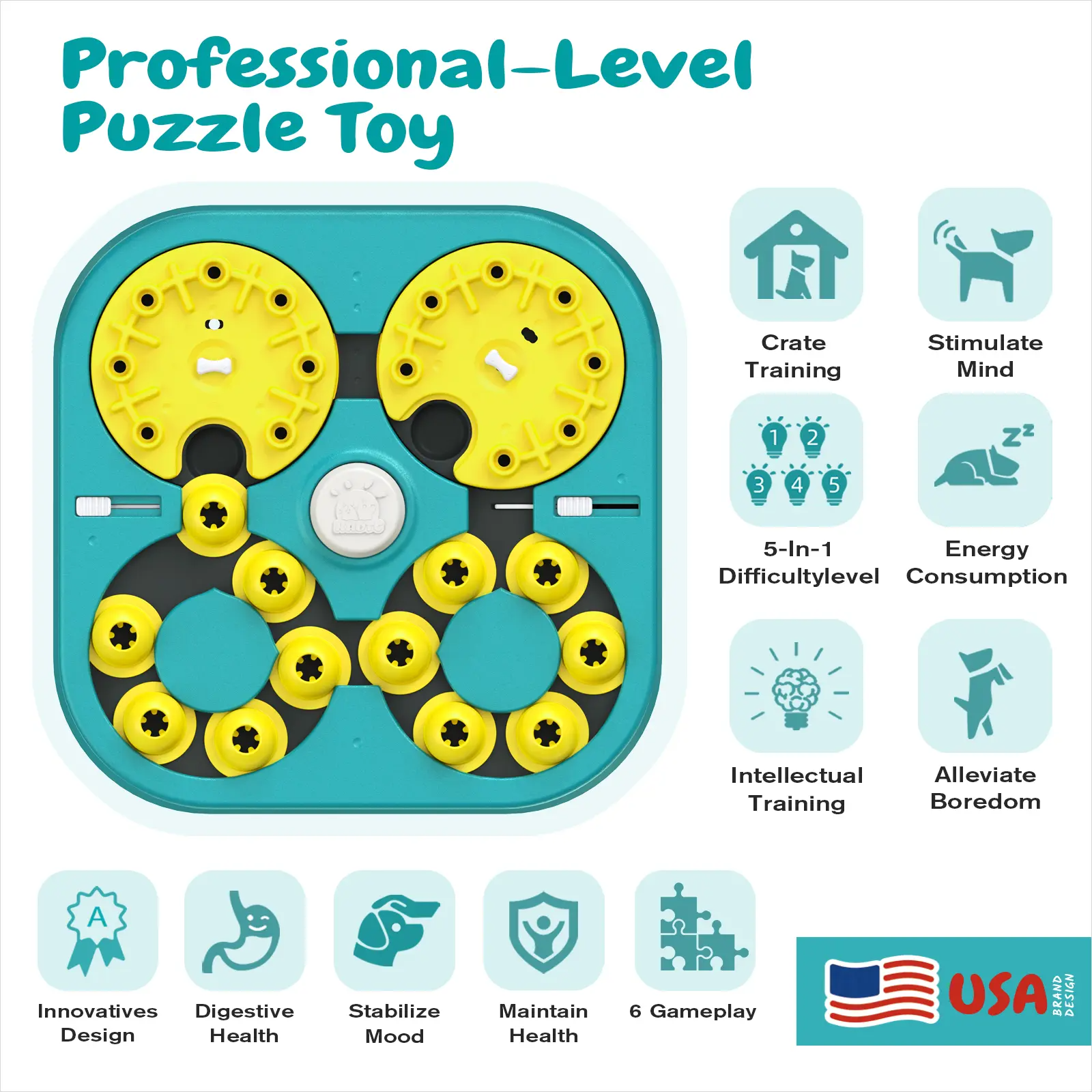 5 Levels of Step-by-Step Challenge - 6 Ways to Play - Extra-Large Size Beginner to Expert Dog Puzzle Toy for Smart Dogs