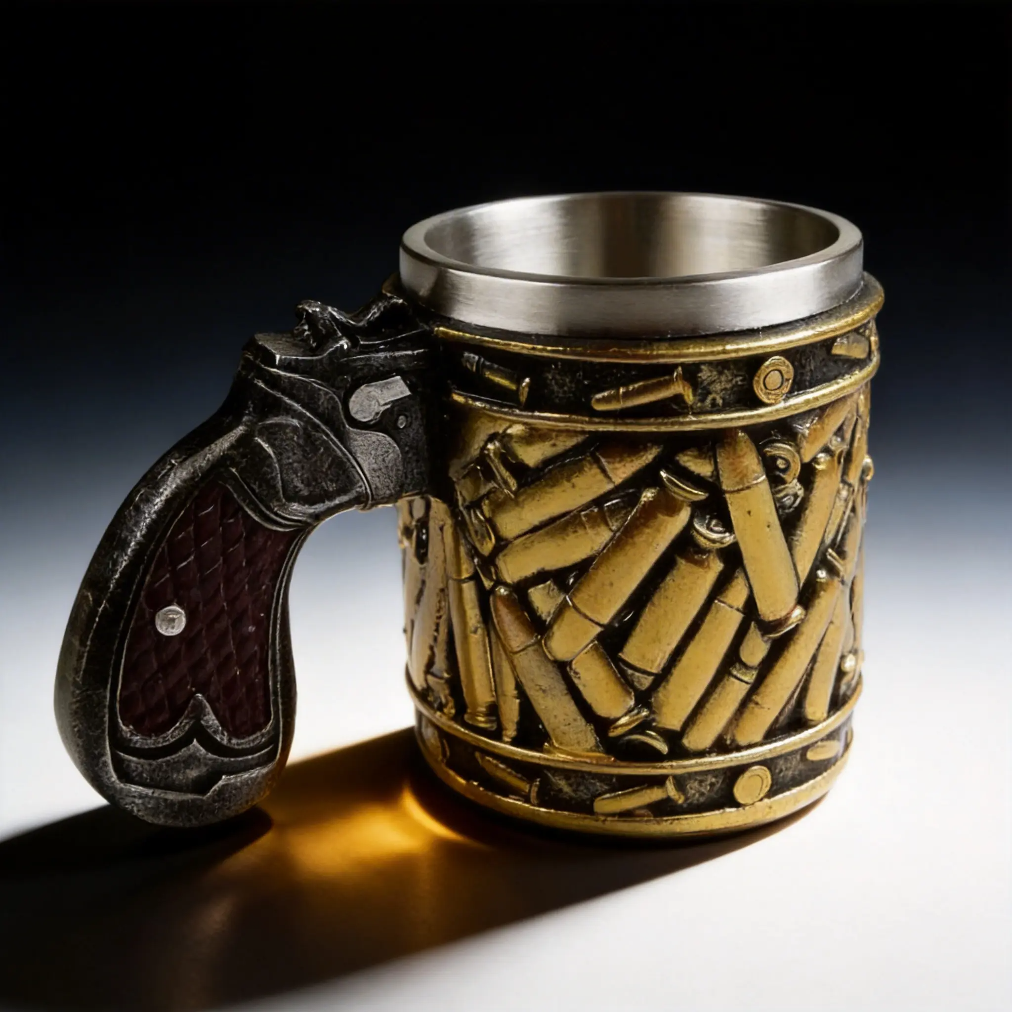 Retro Stainless Steel Embossed Beer Mug — Nostalgic Metal-Textured Drinking Cup