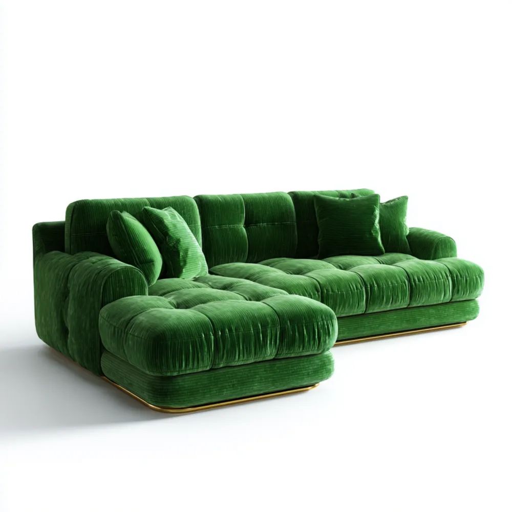 Divano angolare in velluto 280x180x85 cm - Verde - Design moderno