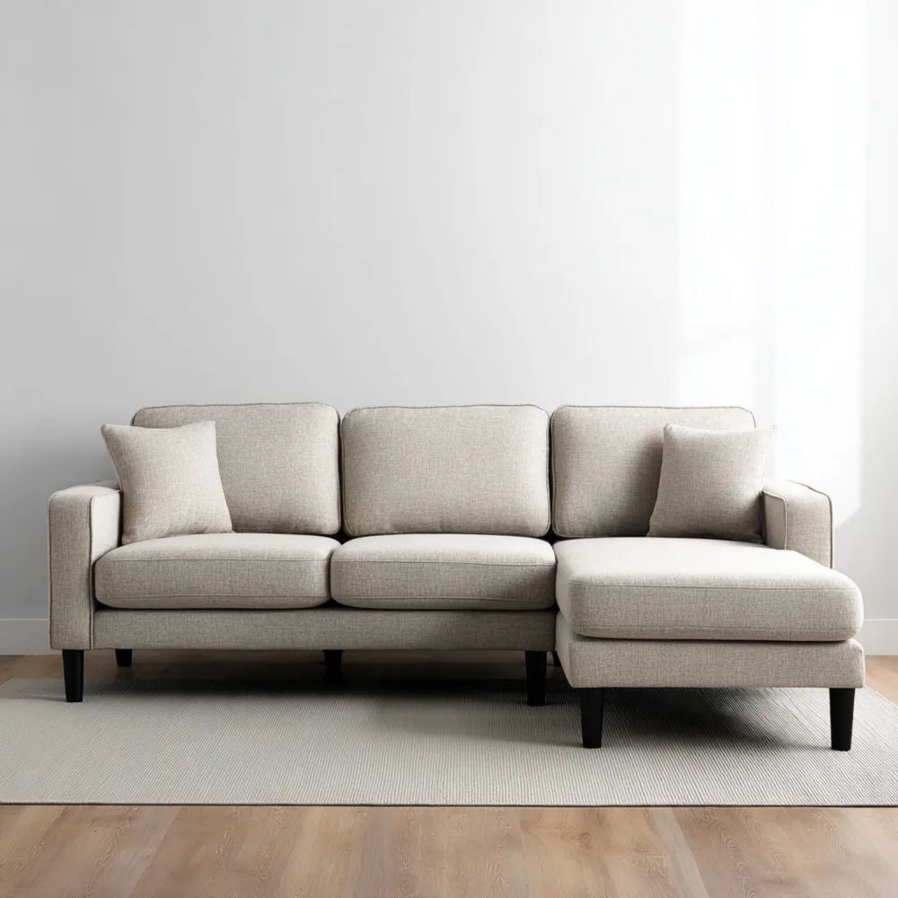 Divano angolare in tessuto 280x170x90 cm – Beige – Design moderno