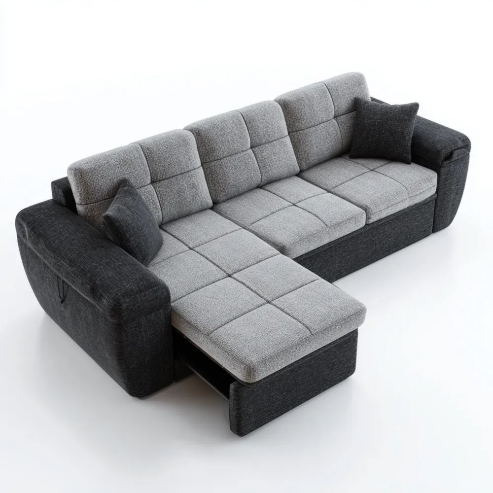 Divano Angolare in Tessuto 250x150x90 cm - Grigio/Nero - Design Moderno