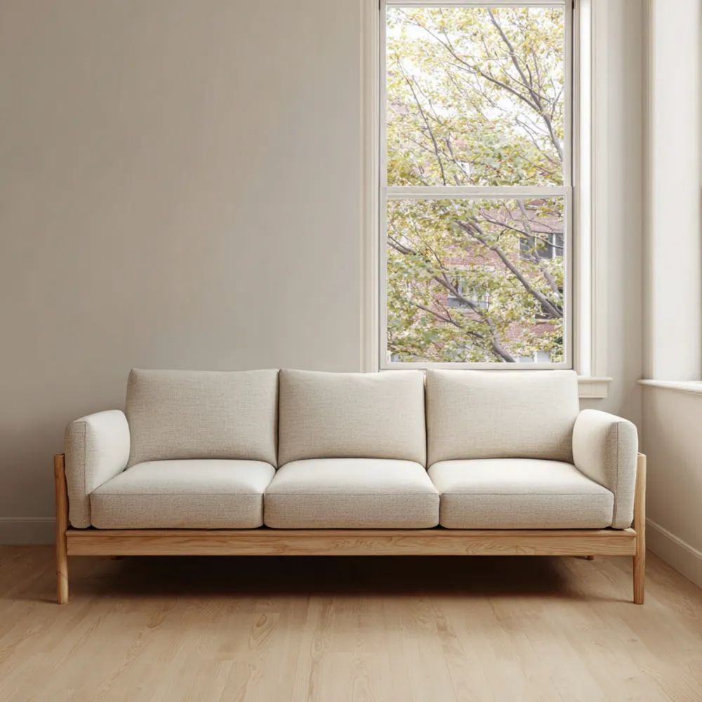 Divano a tre posti moderno 210x85x75 cm - Tessuto Beige