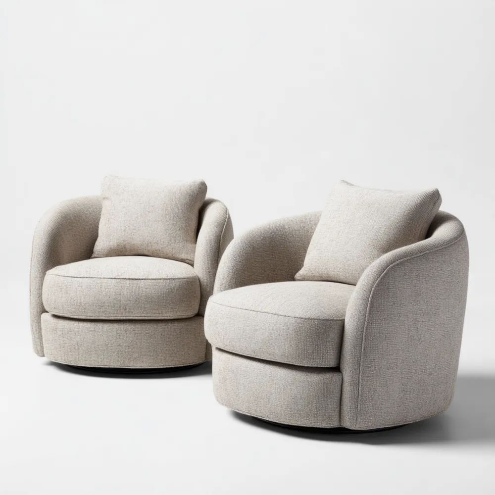 Coppia di Poltrone Girevoli 80x75x70 cm – Tessuto Beige – Design Moderno