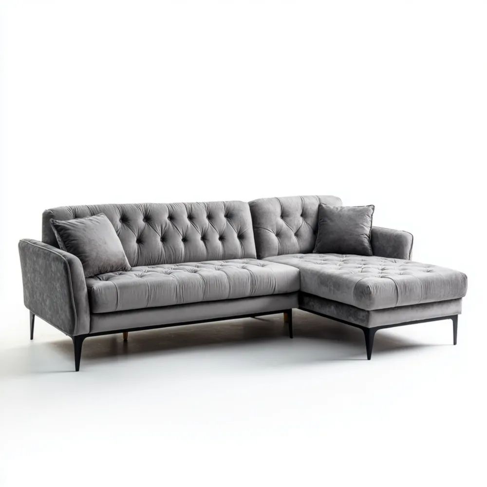 Divano angolare in tessuto 280x160x85 cm - Grigio - Design moderno