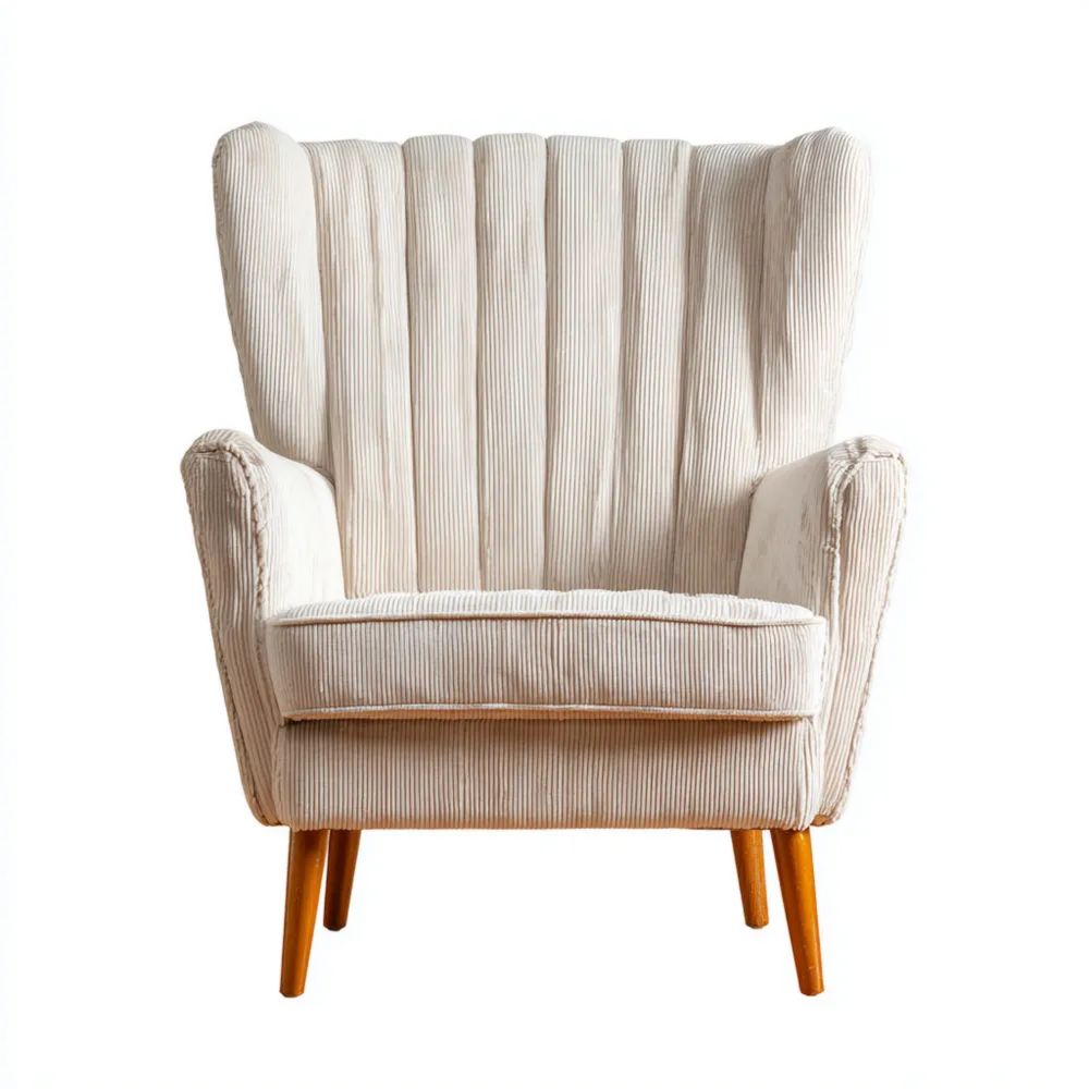 Poltrona a coste in tessuto 80x90x100 cm - Beige - Design Vintage