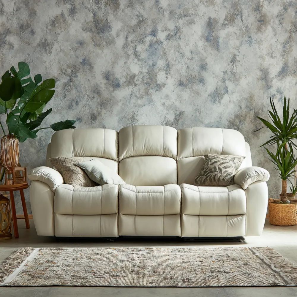 Divano a tre posti in pelle 210x90x100 cm - Bianco Crema - Stile Classico