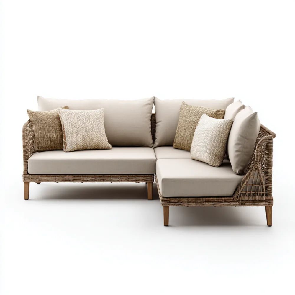 Set divano angolare da esterno in Rattan 210x210x85 cm – Beige – Design moderno