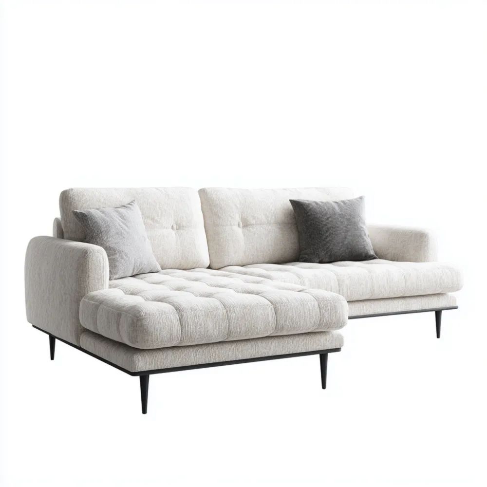 Divano angolare in tessuto 210x145x85 cm - Bianco - Design moderno