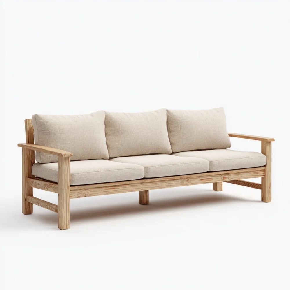 Divano a tre posti in legno 200x85x75 cm – Beige – Design Contemporaneo