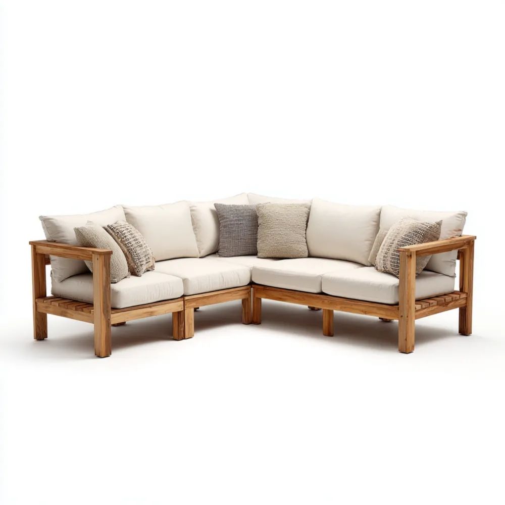 Divano angolare da esterno in legno massello 210x210x77 cm con cuscini Beige - Design moderno
